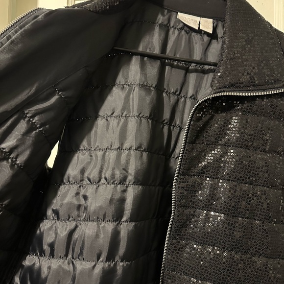 CHICOS Black sequin Size 2 puffer Vest, Women’s, - Picture 4 of 14